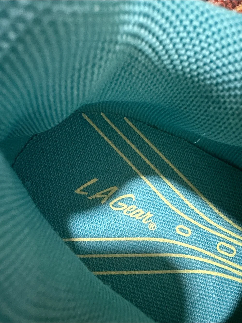 L.A. Gear Gray Athletic Shoes with Neon Yellow Laces and Turquoise Lining